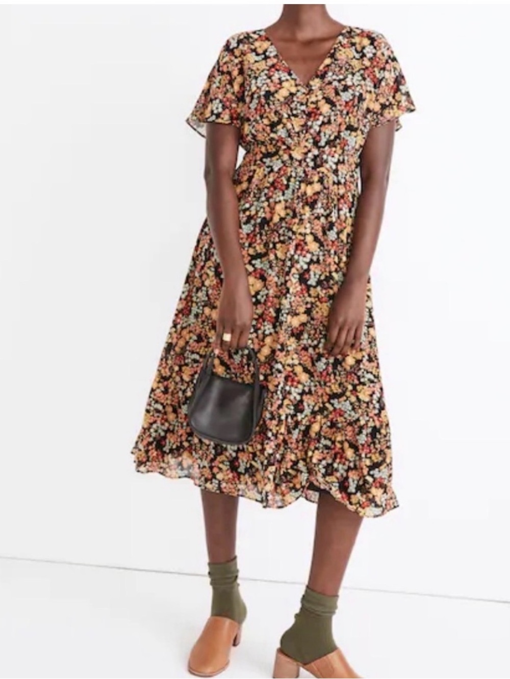 Madewell Dolman-Sleeve Ruffle-Hem Midi Dress in Flower Garden Size 12